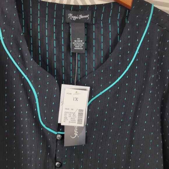 NEW Maggie Barnes Button up Top Plus 1X 18/20W Black Teal Alt Grunge Pinup - Picture 6 of 7